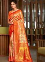 Silk Orange Traditional Wear Weaving Saree